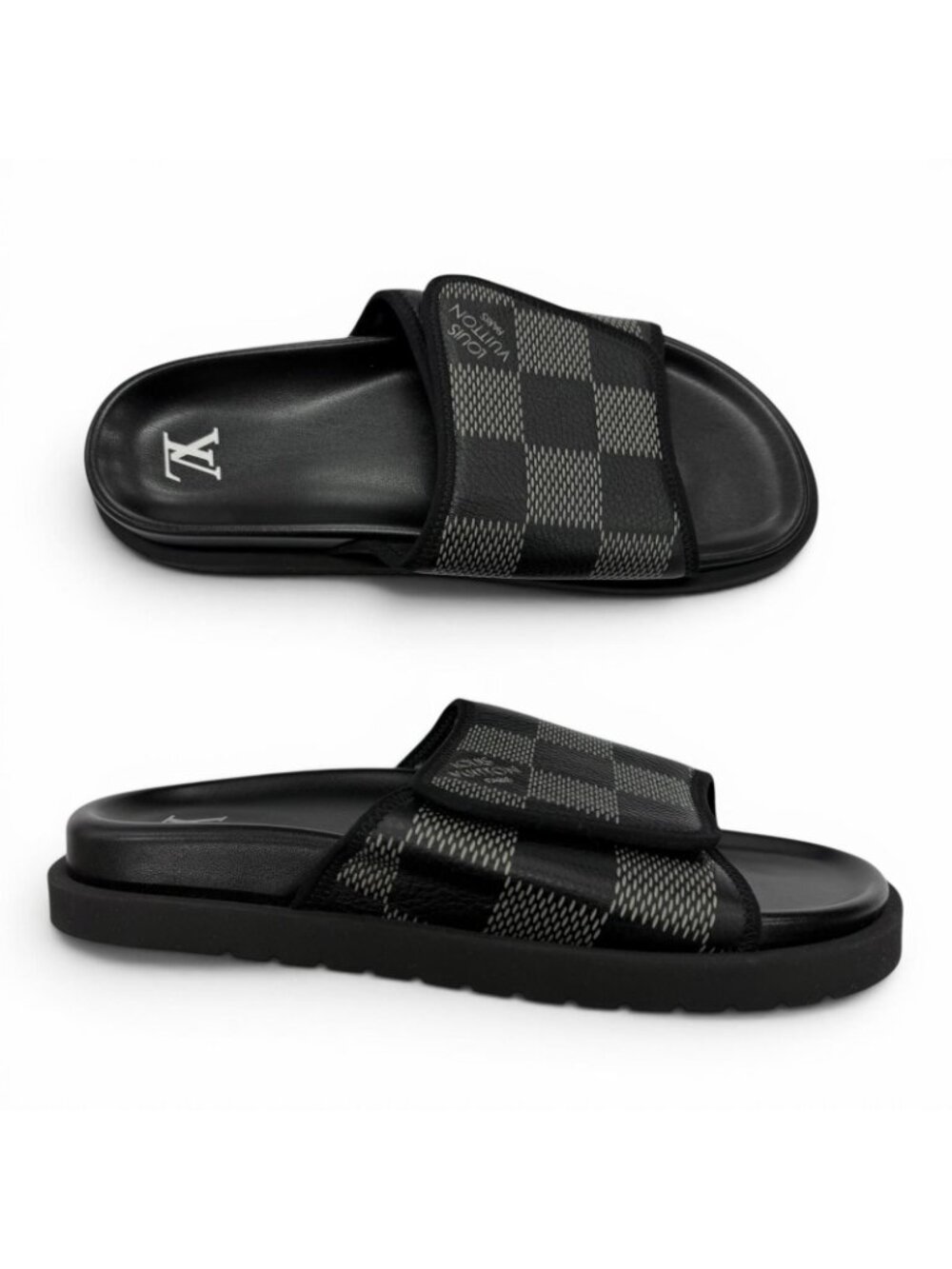 Louis Vuitton Miami Line Mules Leather Damier Giant Slide Sandals Black 9 - Picture 6 of 10